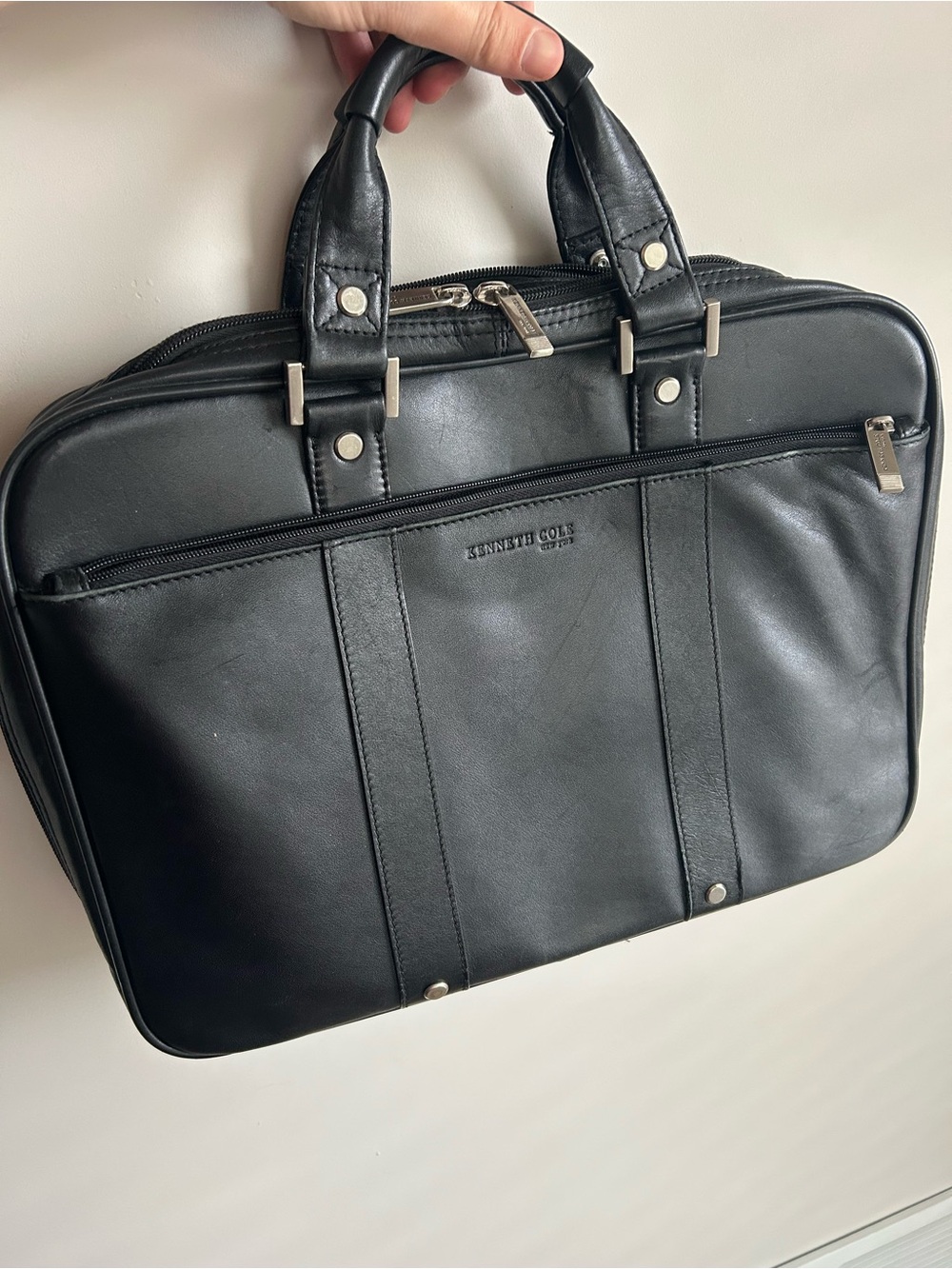 Kenneth Cole Black Leather Briefcase with Dual Handles